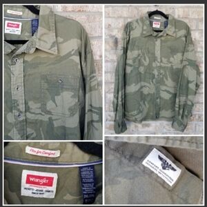 Wrangler Button  CAMO Denim Shirt (Men 2XL) Long Sleeve Casual Workwear Grunge